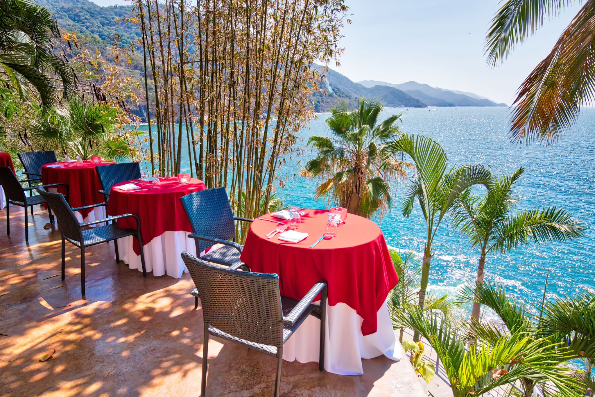 restaurant tables with a view