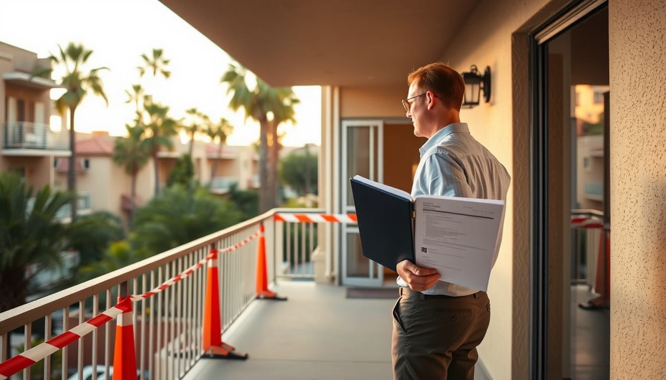 Balcony barricaded off at an LA apartment building after a missed sb 721 deadline inspection